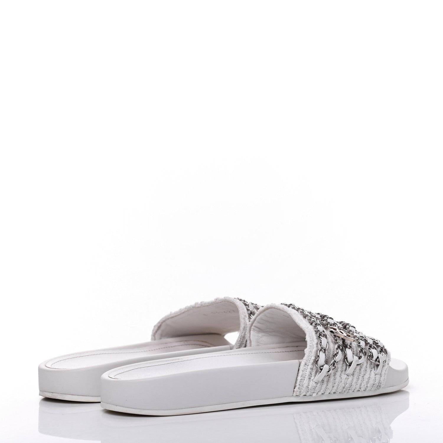 Chanel Tweed Lambskin Chain Flat Sandals 38 White 4 of 12