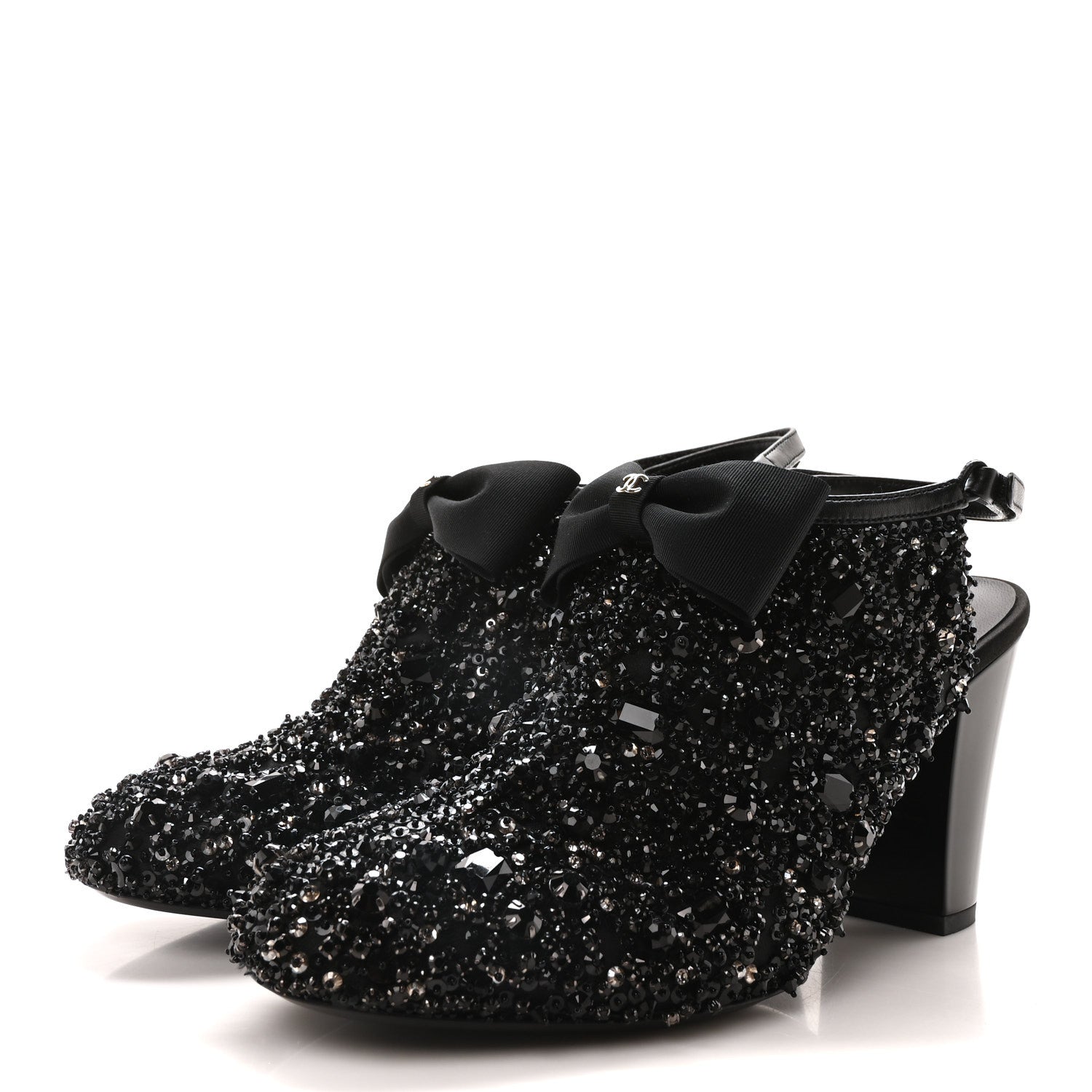 Chanel Grosgrain Beaded Bow Slingback Boots 38.5 Black 4 of 8