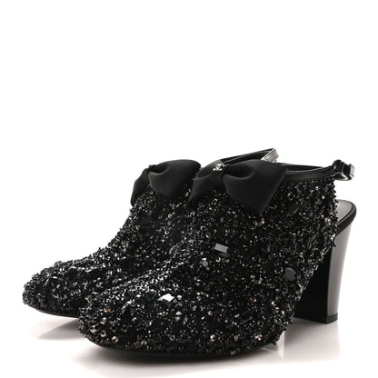 Chanel Grosgrain Beaded Bow Slingback Boots 38.5 Black 4 of 8