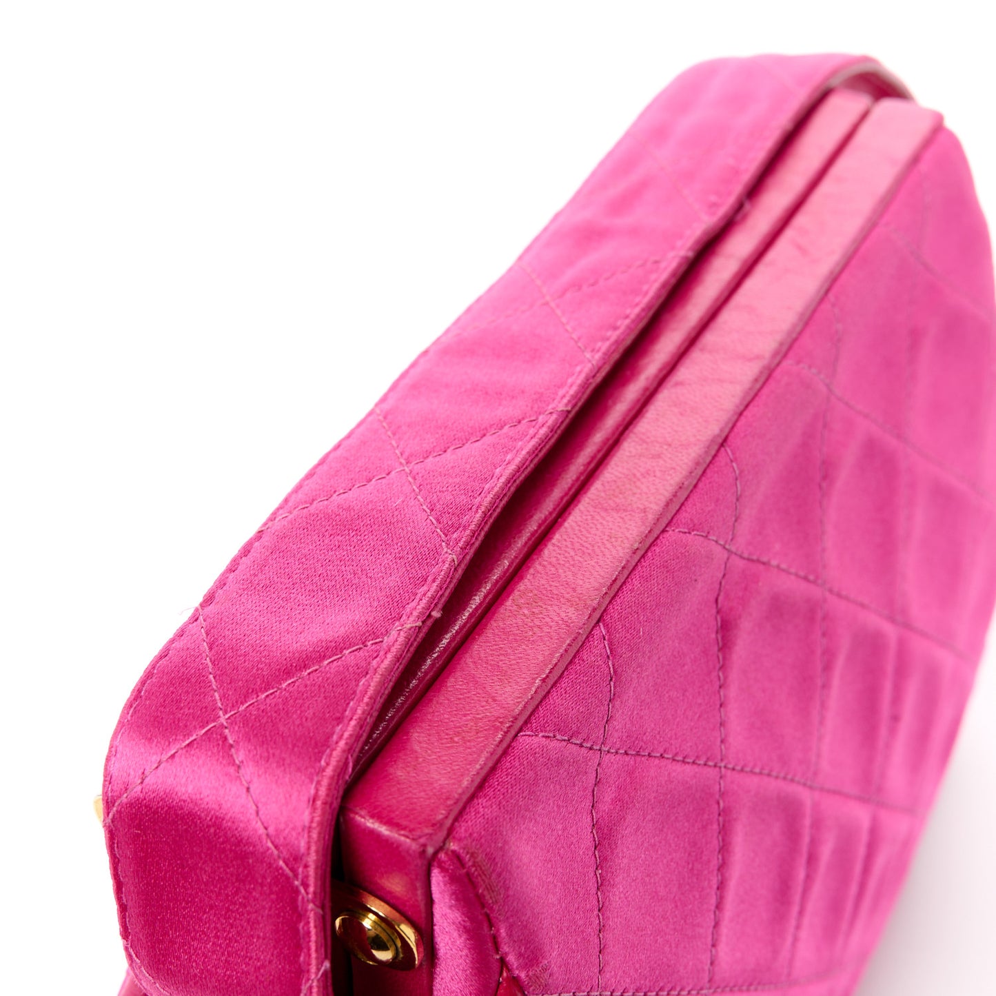 Satin Quilted Bar Frame Evening Bag Fuchsia