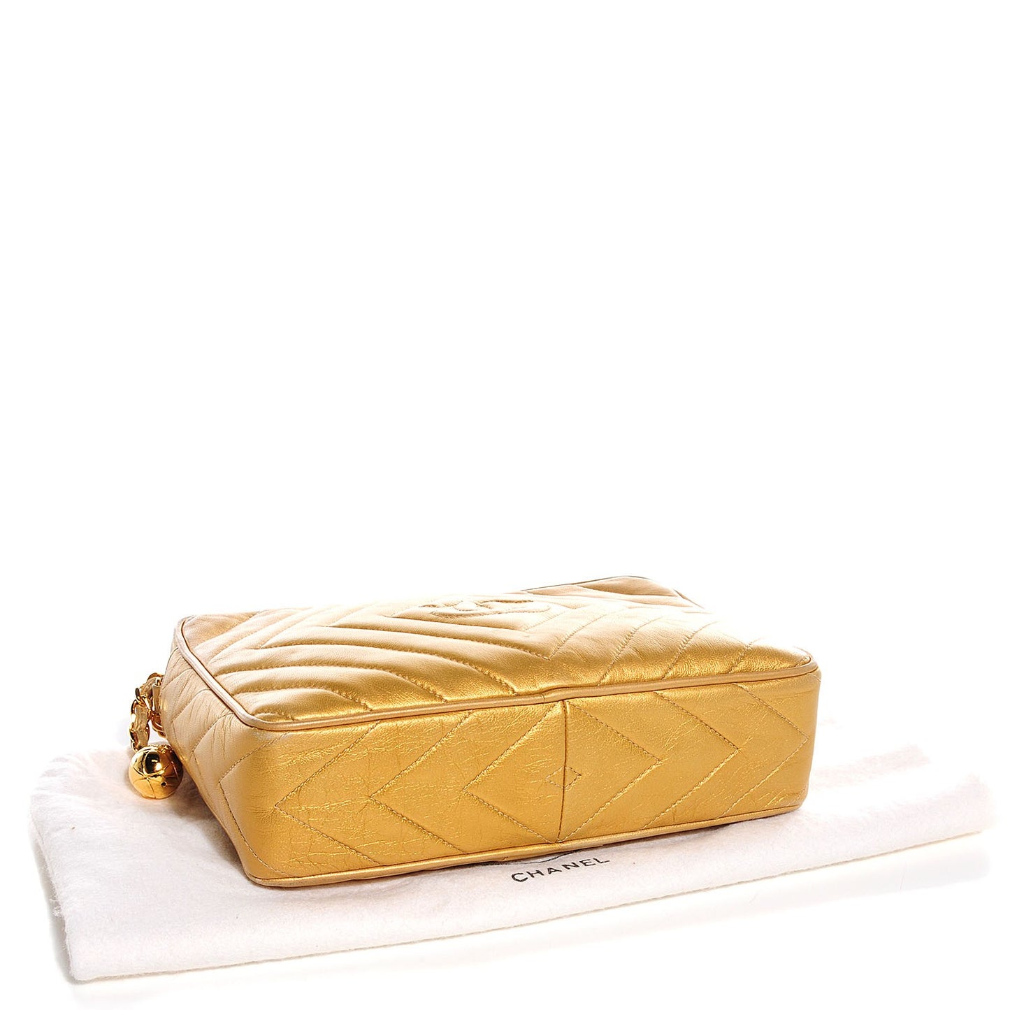 Lambskin Chevron Camera Case Gold