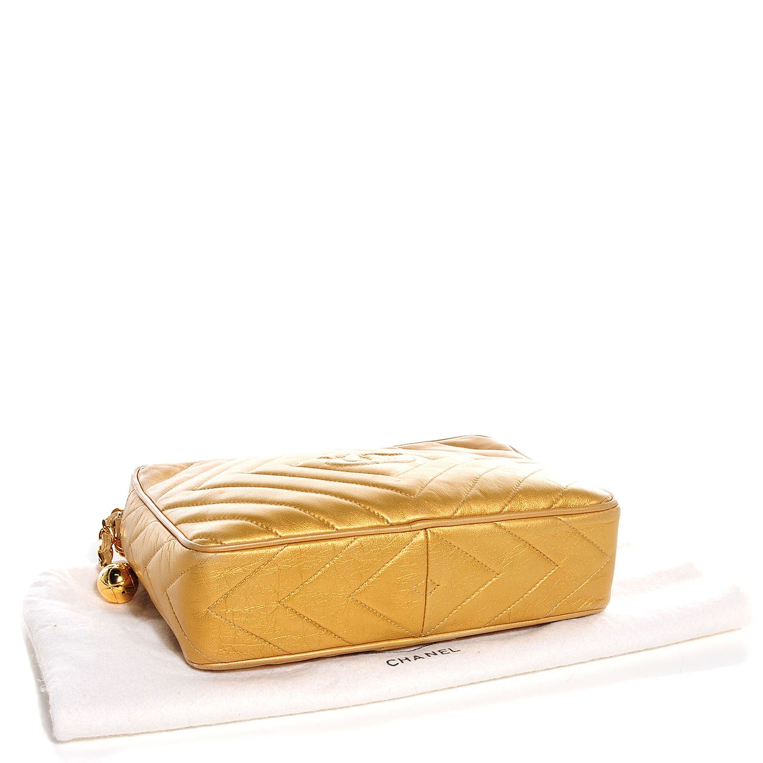 Chanel Lambskin Chevron Camera Case Gold 4 of 8