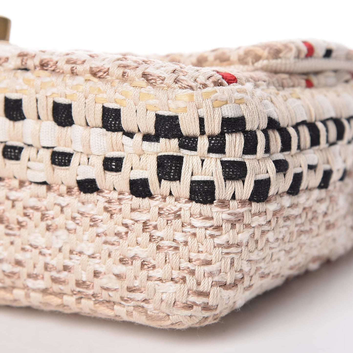 Cotton Raffia Lambskin Woven Mini Rectangular Flap Beige Red Black