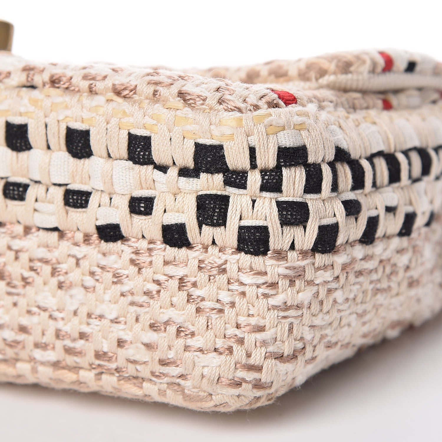 Chanel Cotton Raffia Lambskin Woven Mini Rectangular Flap Beige Red Black 9 of 9