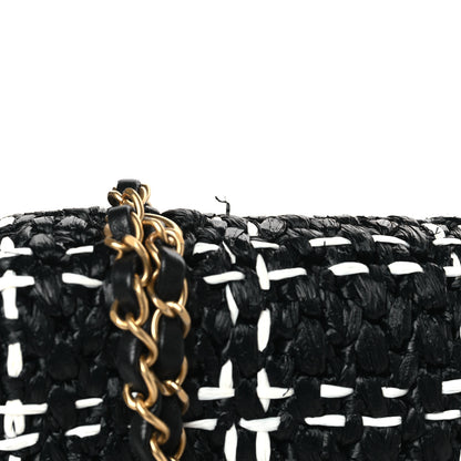 Chanel Raffia Effect Medium Tweedy Flap Bag Black White 11 of 14
