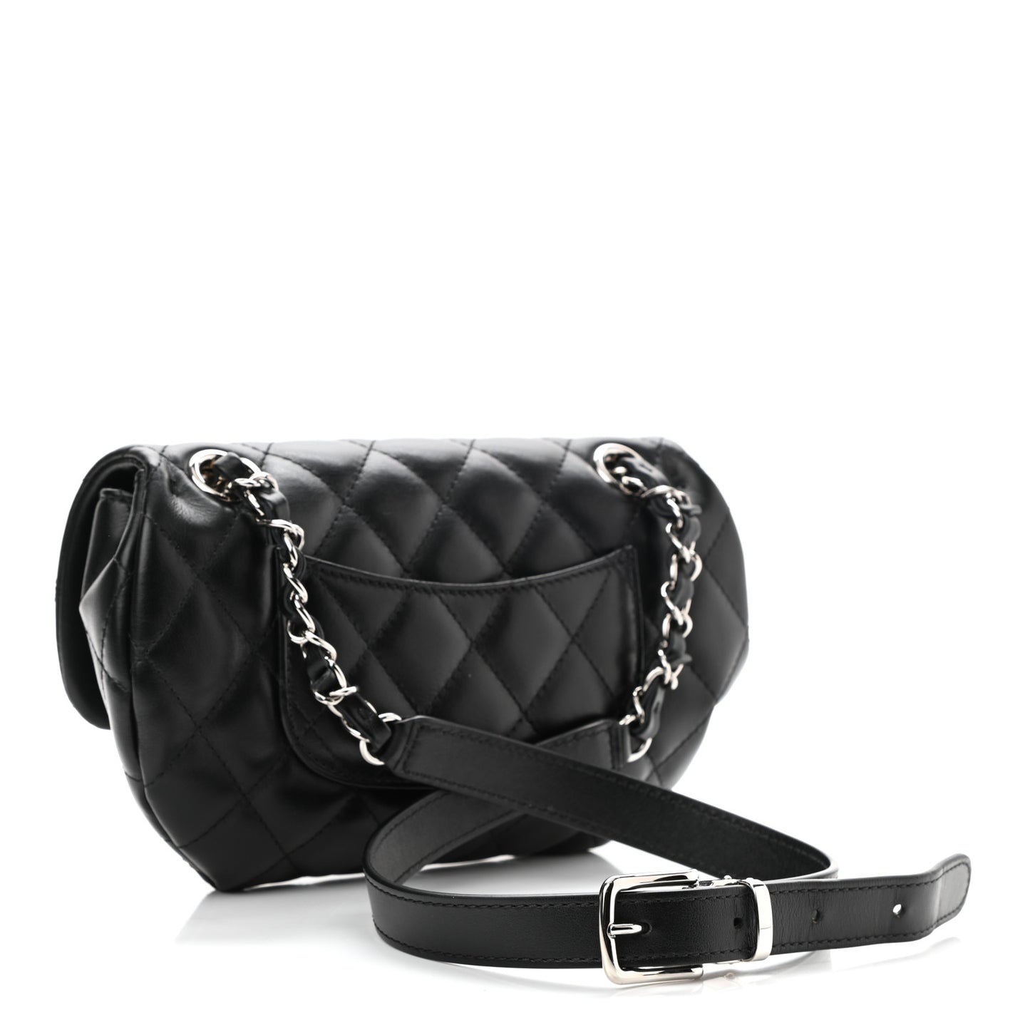 Calfskin Quilted CC Uniform Flap Belt Bag Black