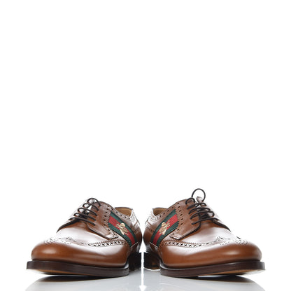 Gucci Calfskin Web Bee Embroidered Mens Lace Up Brogue Wingtip Derby Shoes 8.5 Cuir 6 of 10