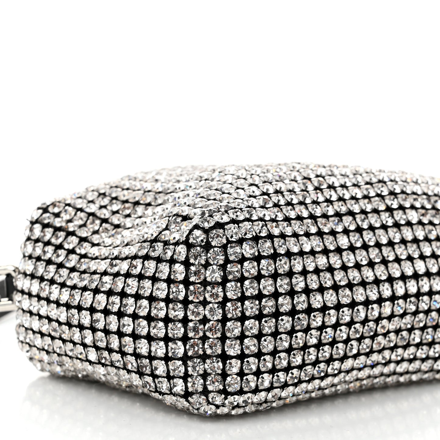 Mesh Crystal Rhinestone Mini Heiress Pouch Black Silver