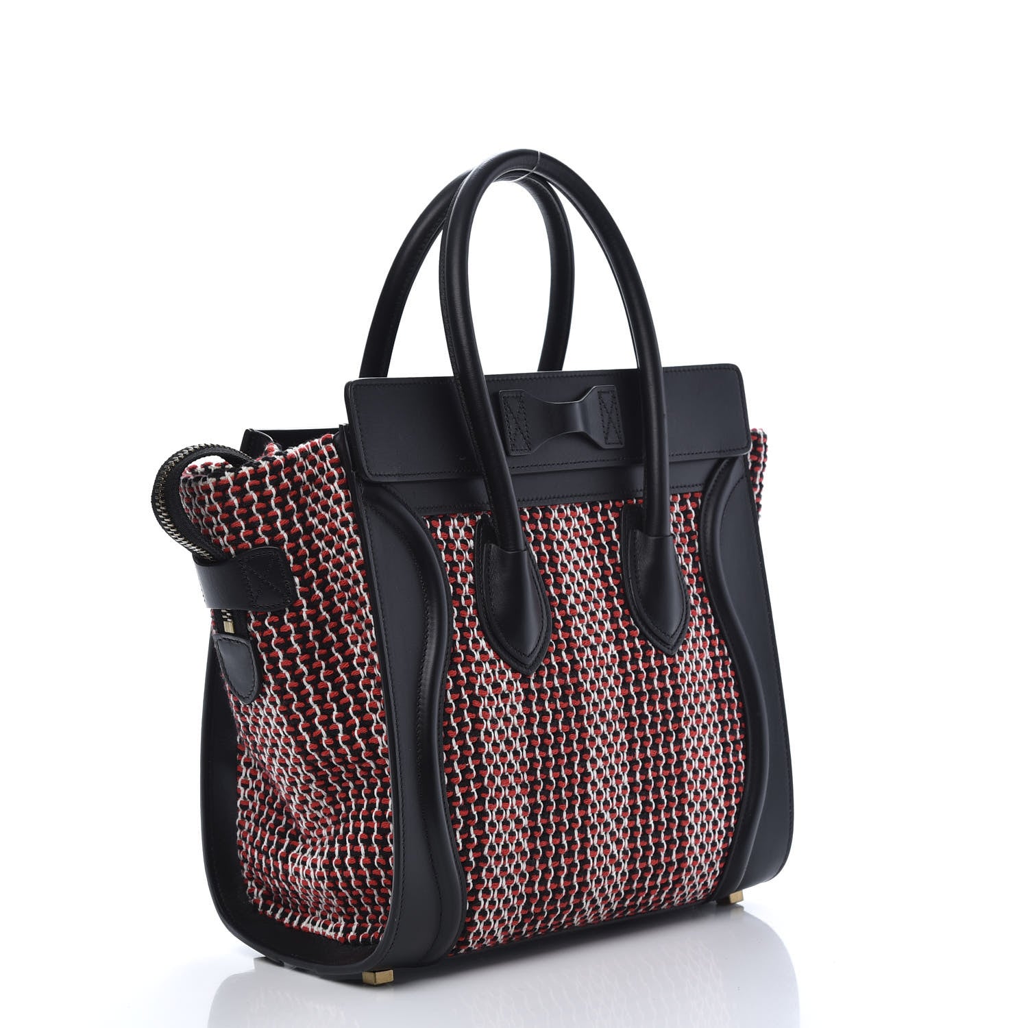 Celine Smooth Calfskin Tweed Micro Luggage Black Scarlet 3 of 12