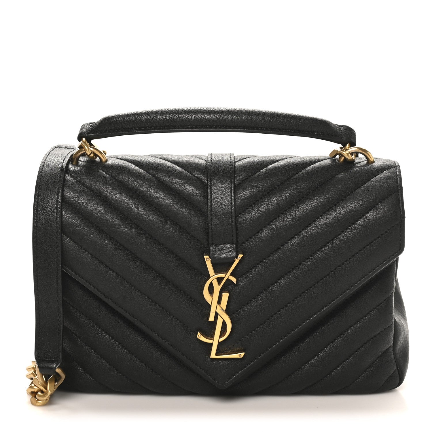 Saint Laurent Sheepskin Matelasse Chevron Monogram Medium College Bag Black 1 of 10