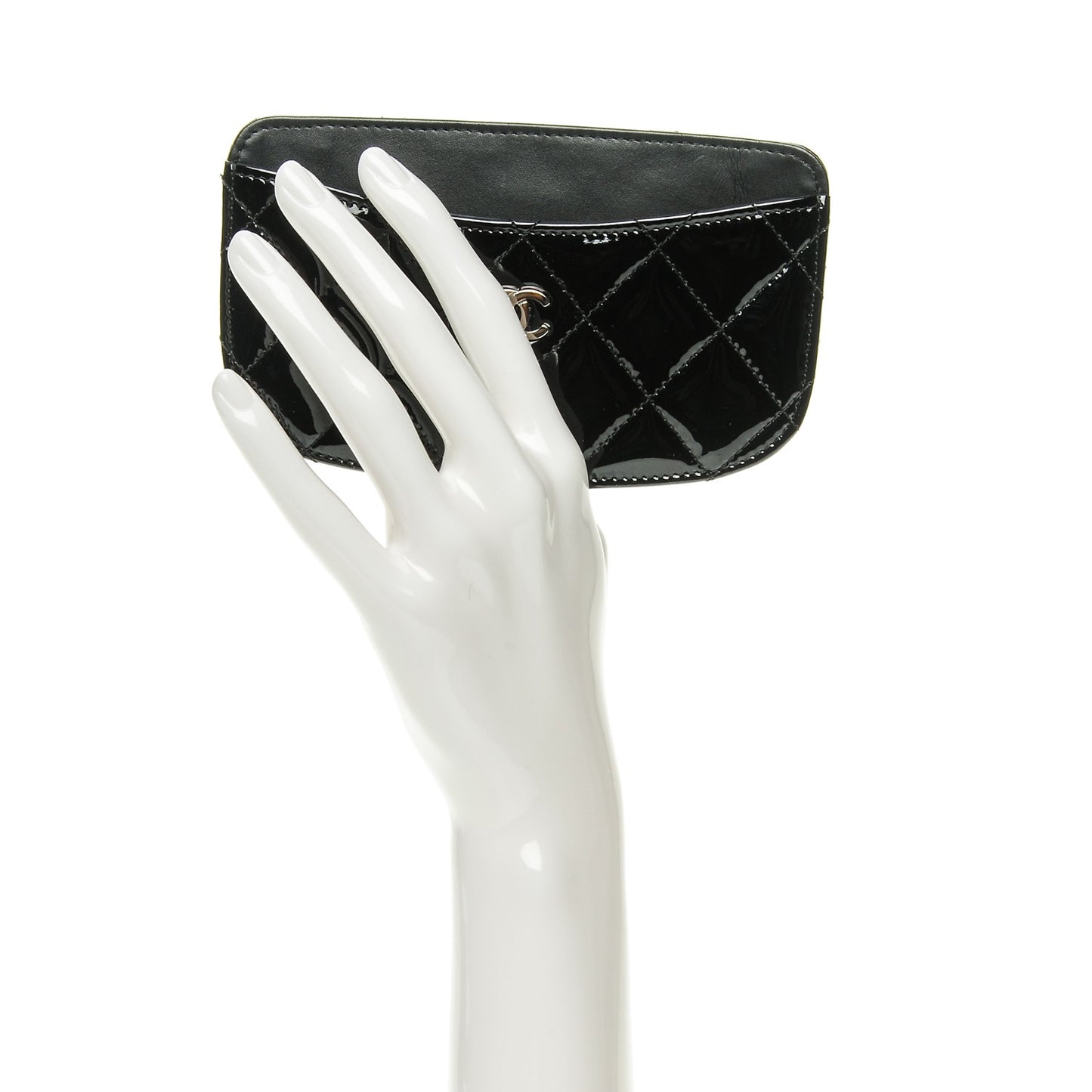 Patent Quilted Card Holder Black