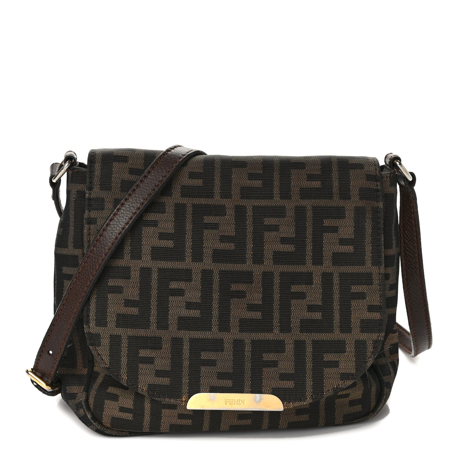 Fendi Zucca Vitello Artic Small Messenger Bag Tobacco Castagna 1 of 12