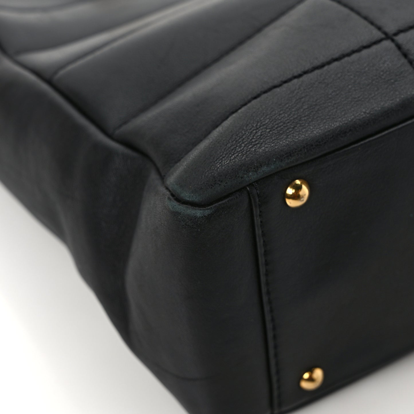 Calfskin Stitched Chocolate Bar Shopping Tote Black
