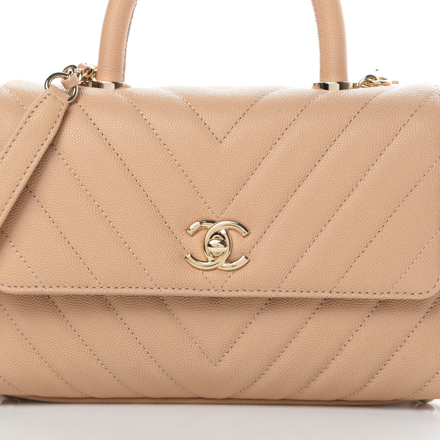 Chanel Caviar Chevron Quilted Mini Coco Handle Flap Beige 8 of 12
