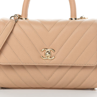 Chanel Caviar Chevron Quilted Mini Coco Handle Flap Beige 8 of 12