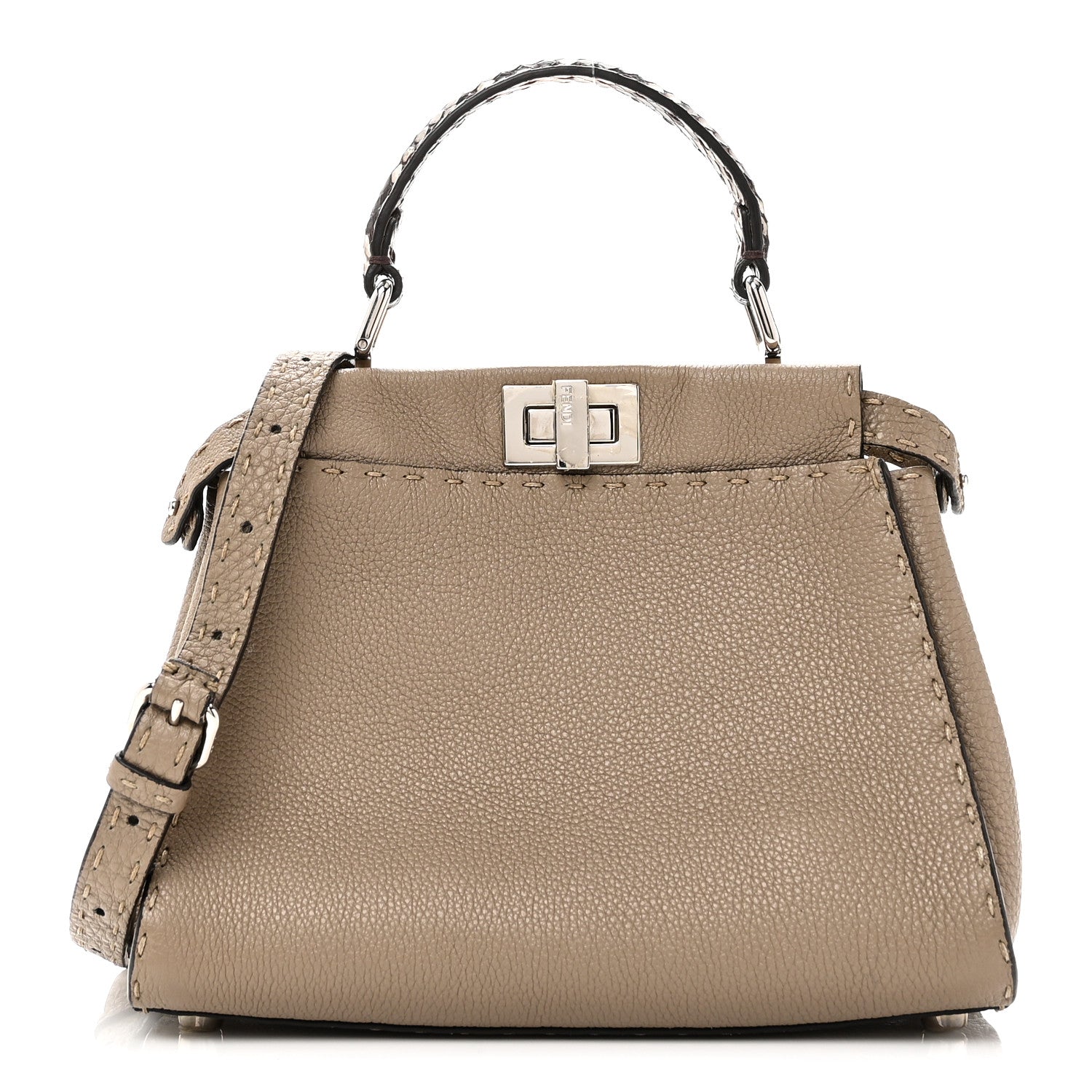 Fendi Cuoio Romano Snakeskin Selleria Mini Peekaboo Iconic Satchel Roccia Corda 1 of 10