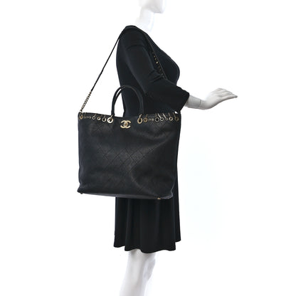 Chanel Caviar Quilted Grommet Embellished Piercing Chic Tote Bag Black 2 of 9