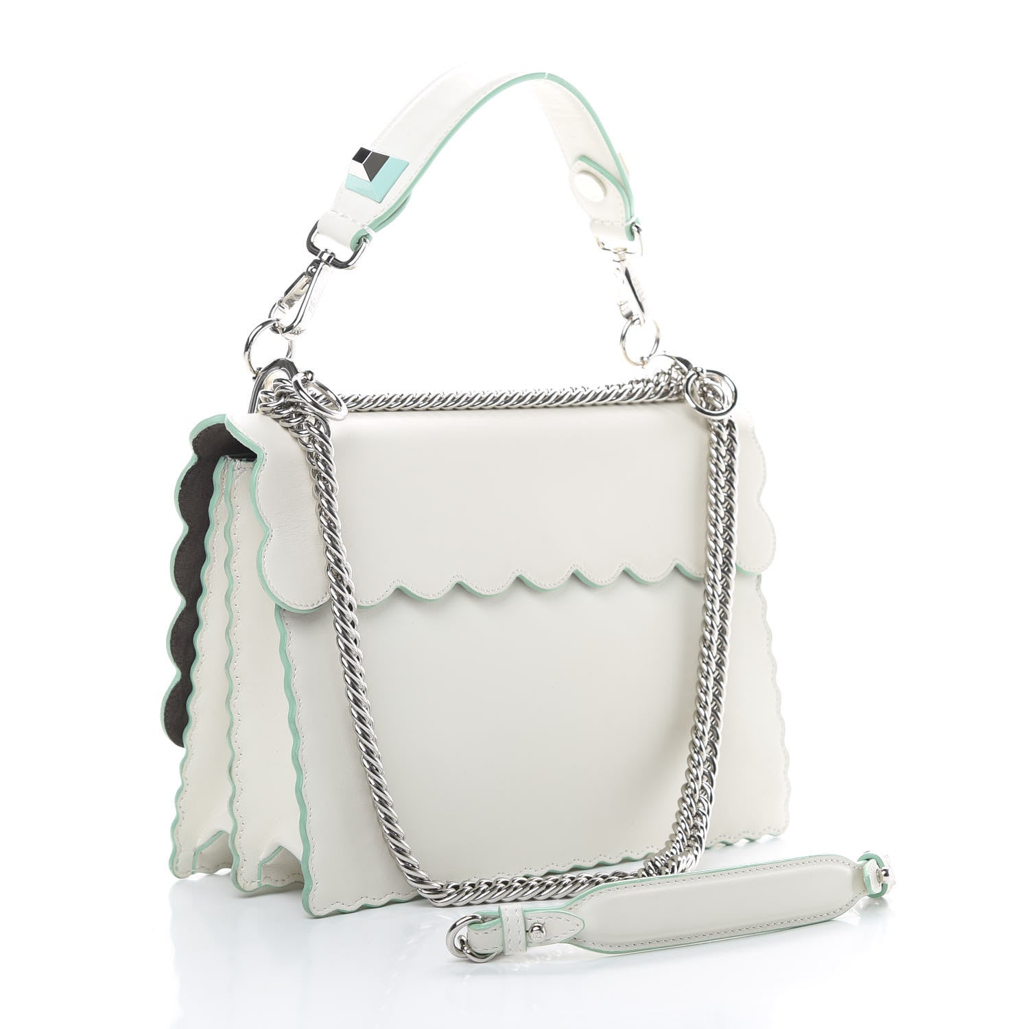 Fendi Vitello Baltico Scalloped Studded Kan I Shoulder Bag Bianco 3 of 14