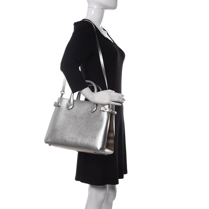 Burberry Metallic Grainy Calfskin House Check Medium Banner Tote Silver 2 of 8