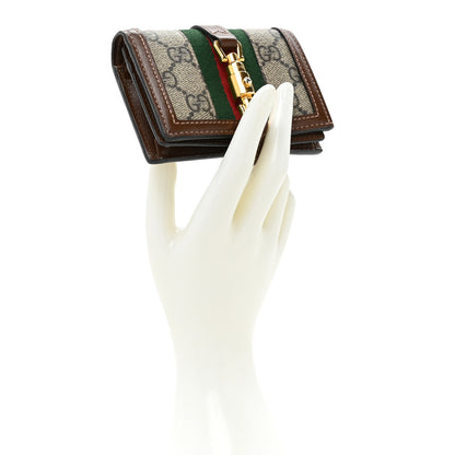 Gucci GG Supreme Monogram Textured Calfskin Web Jackie 1961 Card Case Beige Ebony Brown Sugar 2 of 12
