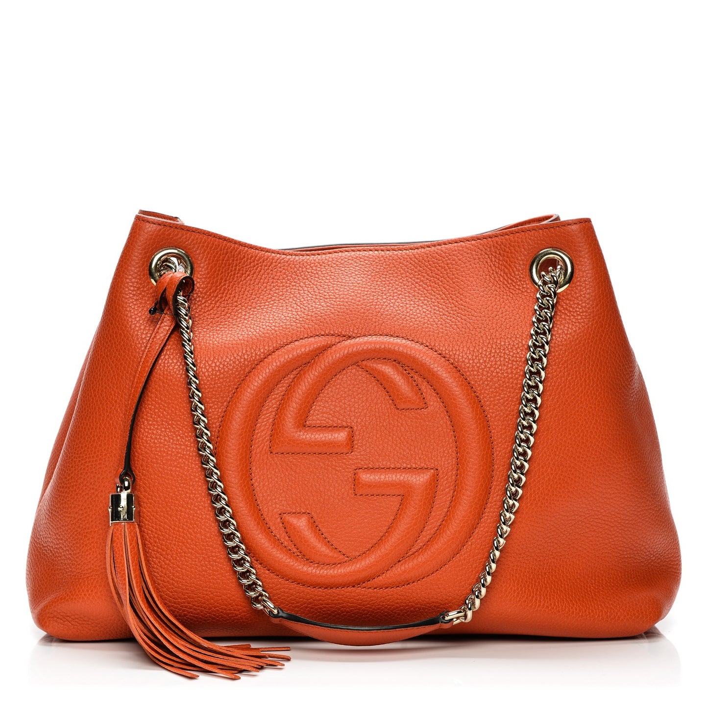 Pebbled Calfskin Medium Soho Chain Shoulder Bag Sun Orange