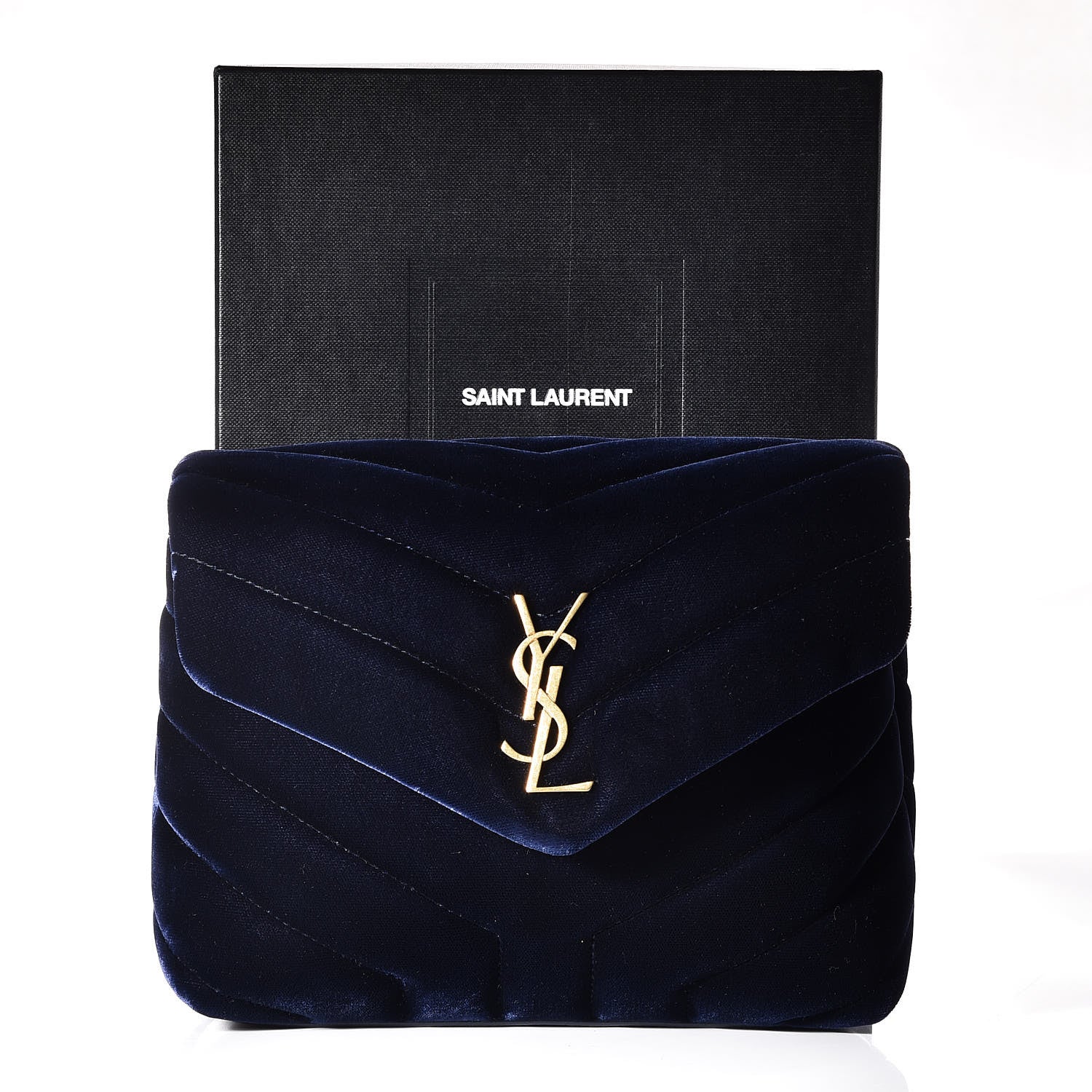 Saint Laurent Velvet Y Quilted Monogram Toy Loulou Crossbody Bag Navy 11 of 11