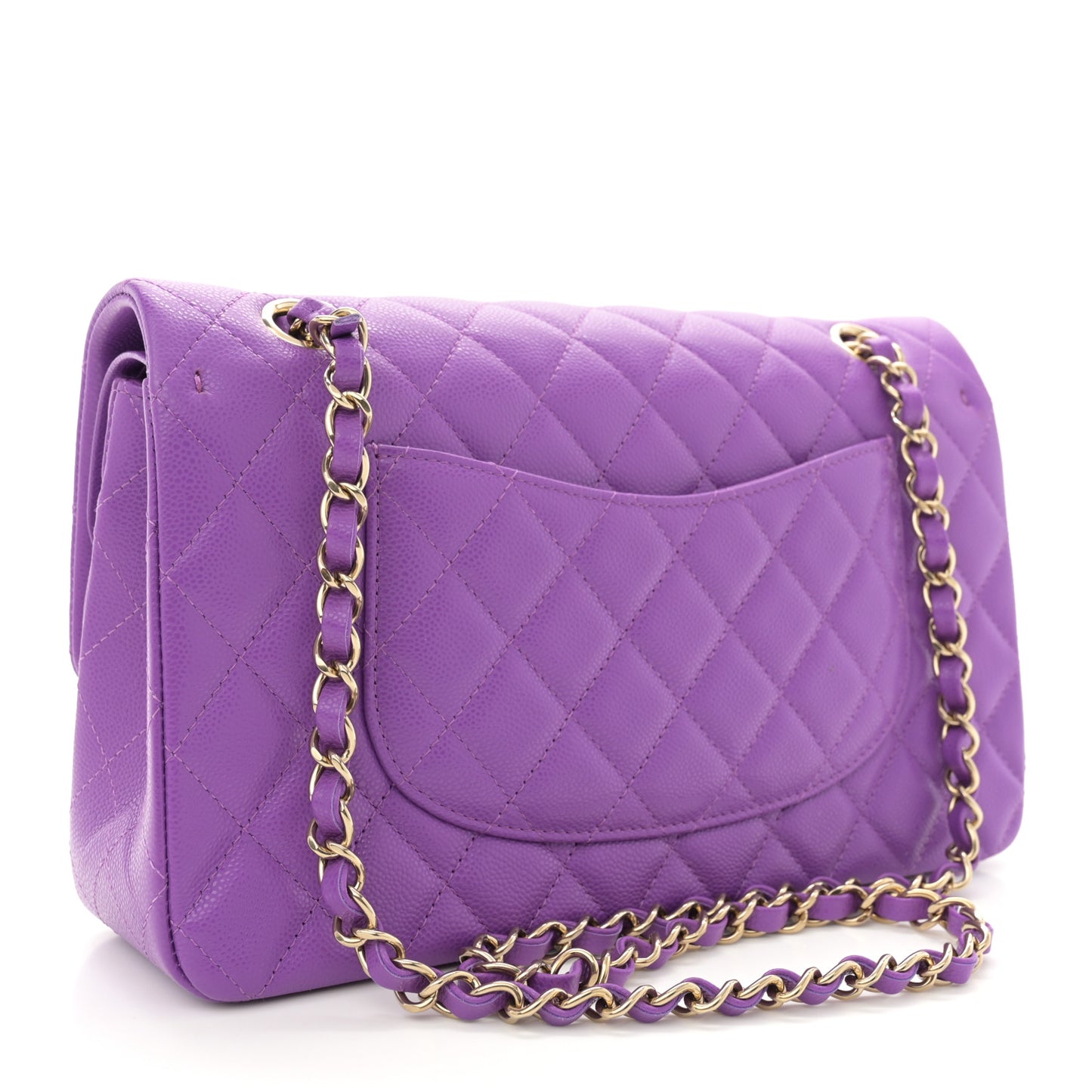 Caviar Quilted Medium Double Flap Purple