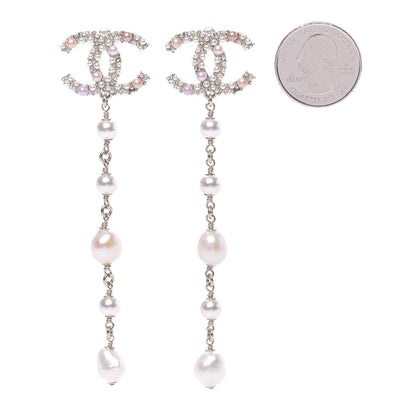 Chanel Pearl Crystal CC Charms Dangle Earrings Light Gold Pink 2 of 5