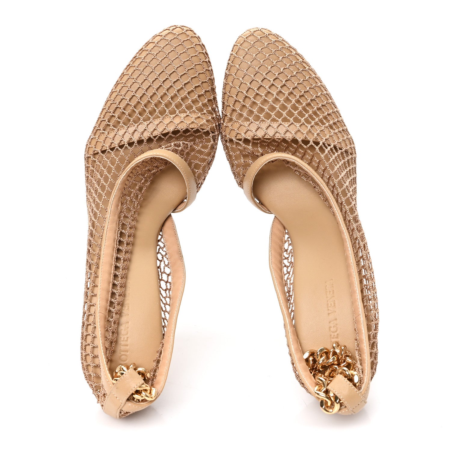 Bottega Veneta Mesh Calfskin Chain Stretch Pumps 38 Beige 2 of 8