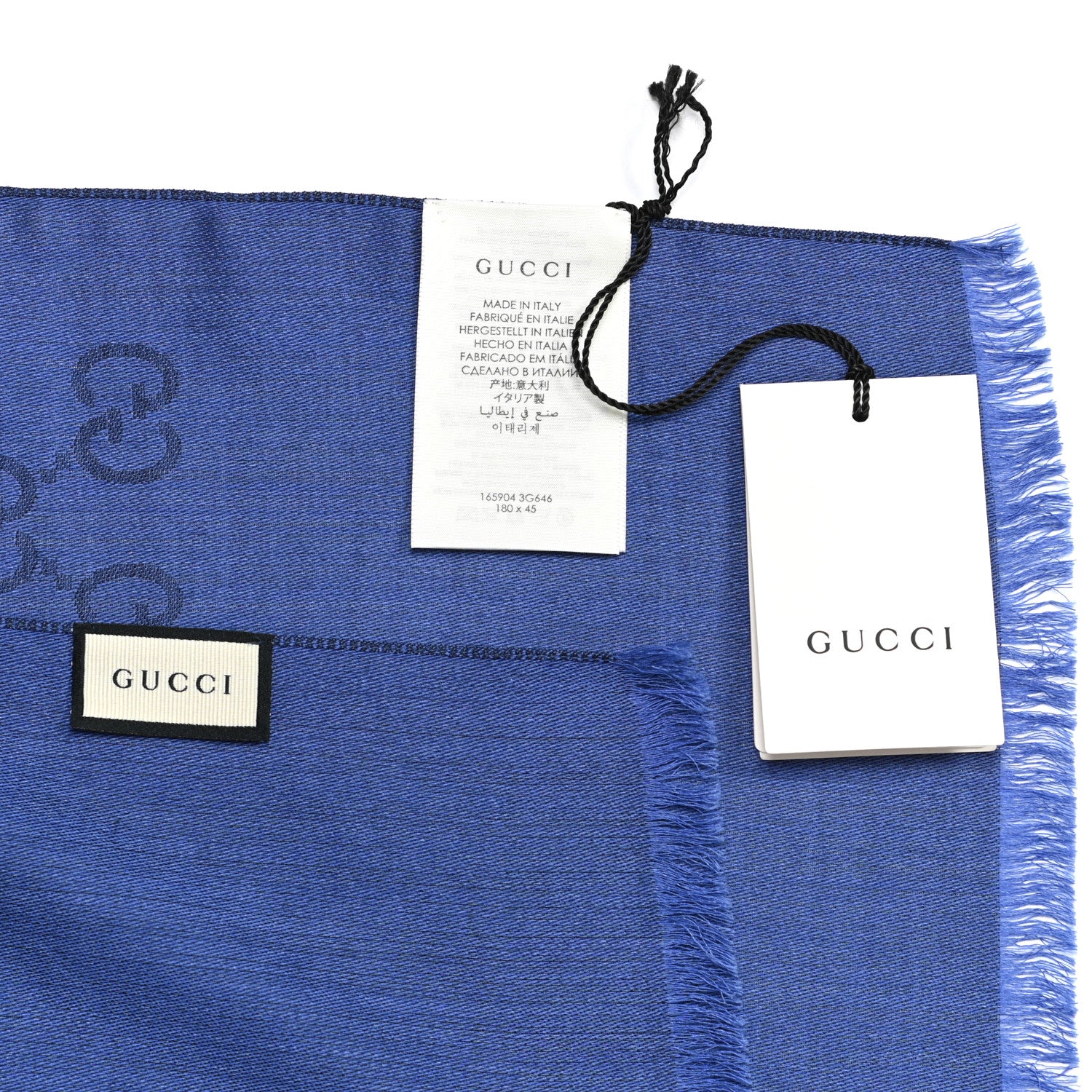 Gucci Wool Silk GG Monogram GGNat Scarf Blue 5 of 5