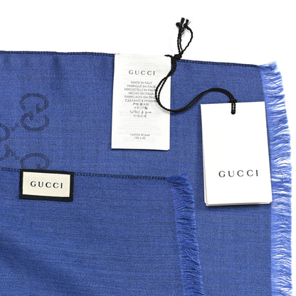 Gucci Wool Silk GG Monogram GGNat Scarf Blue 5 of 5