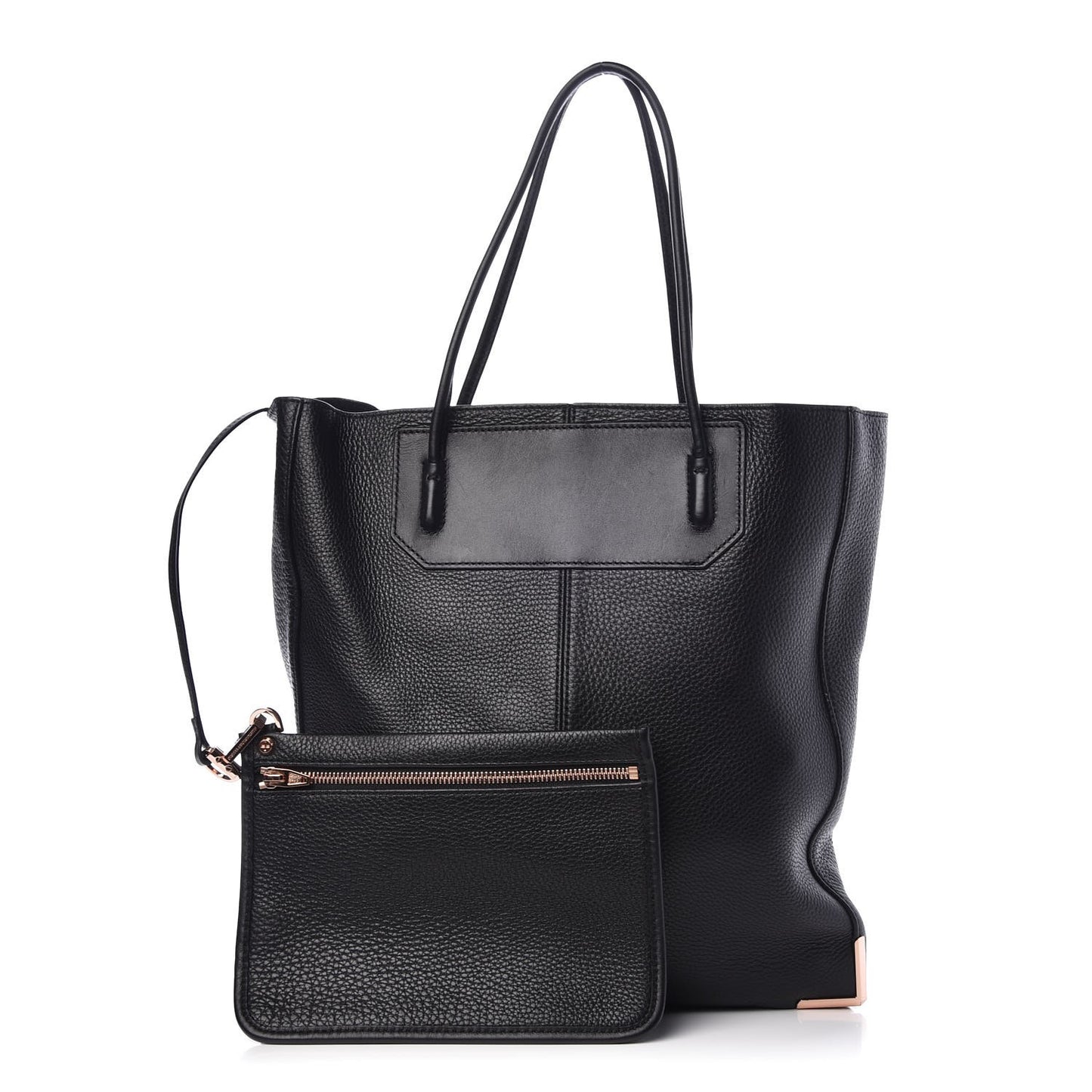 Pebbled Calfskin Prisma Skeletal Tote Black Rose Gold Hardware