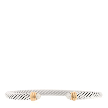 David Yurman Sterling Silver 14K Yellow Gold Pearl 5mm Cable Classics Petite Color Bracelet 1 of 3
