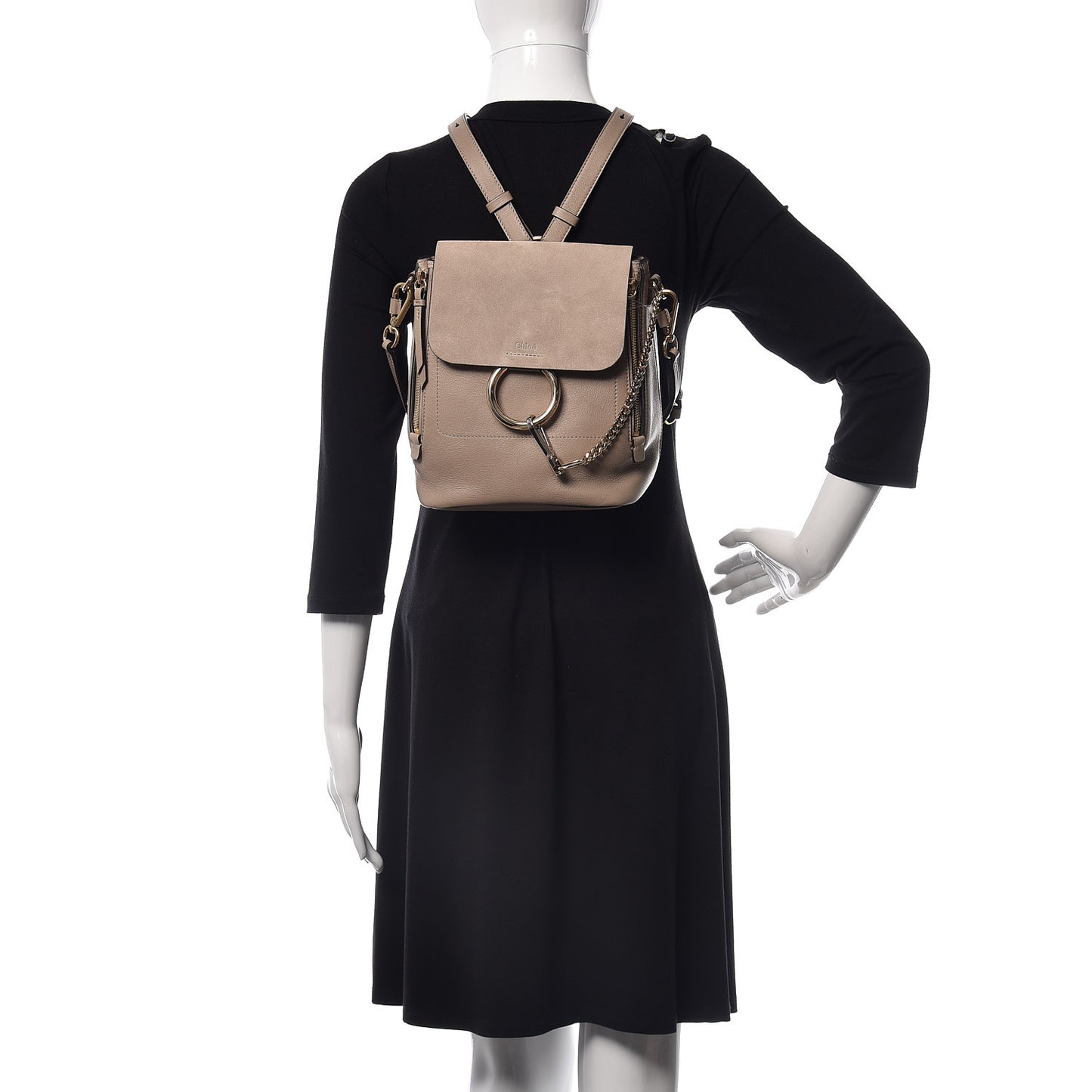 Suede Calfskin Small Faye Backpack Motty Grey