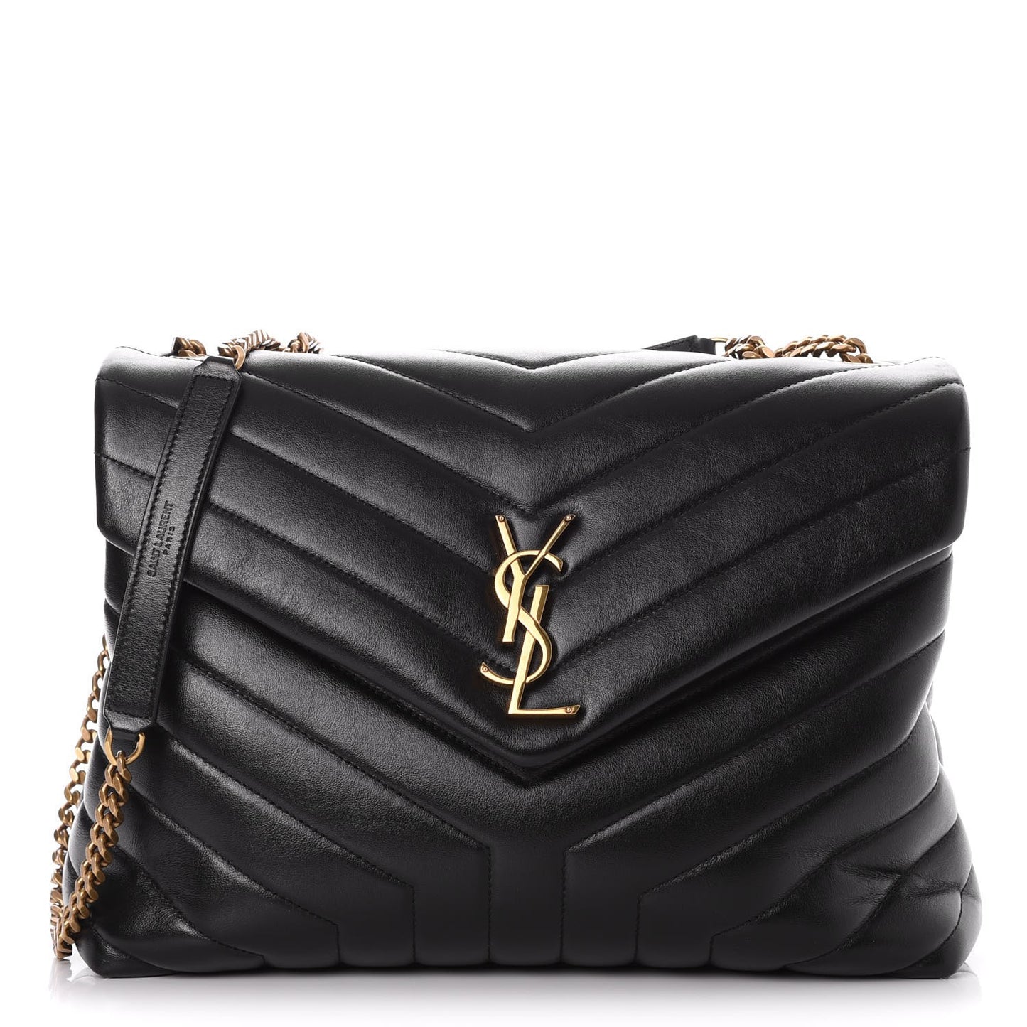 Calfskin Y Quilted Monogram Medium Loulou Chain Satchel Black