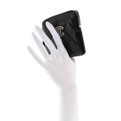 Chanel Caviar Quilted Crystal Zip Card Holder Wallet Black 2 of 9