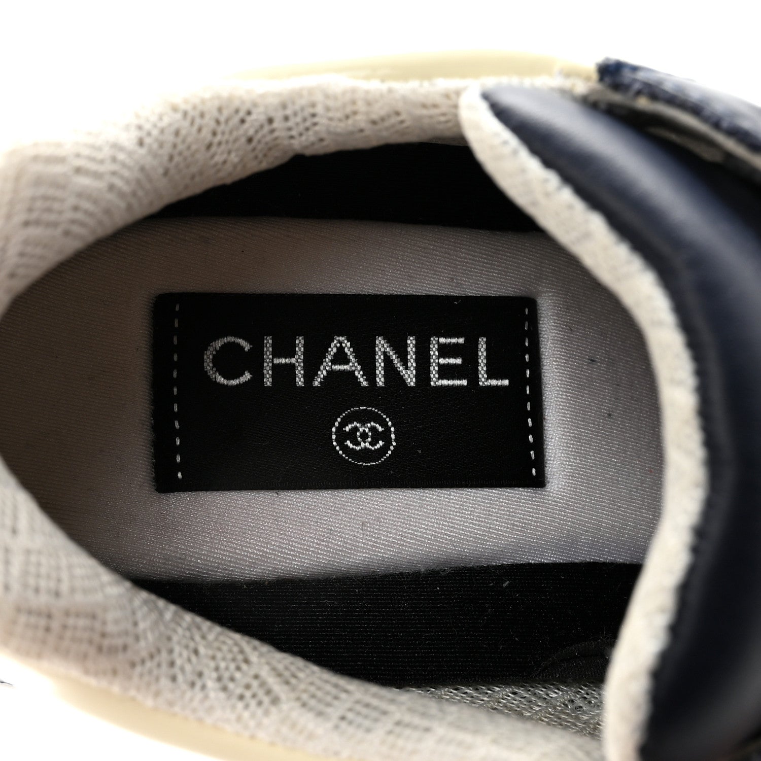 Chanel Patent Calfskin CC Sneakers  36 Navy White 8 of 9