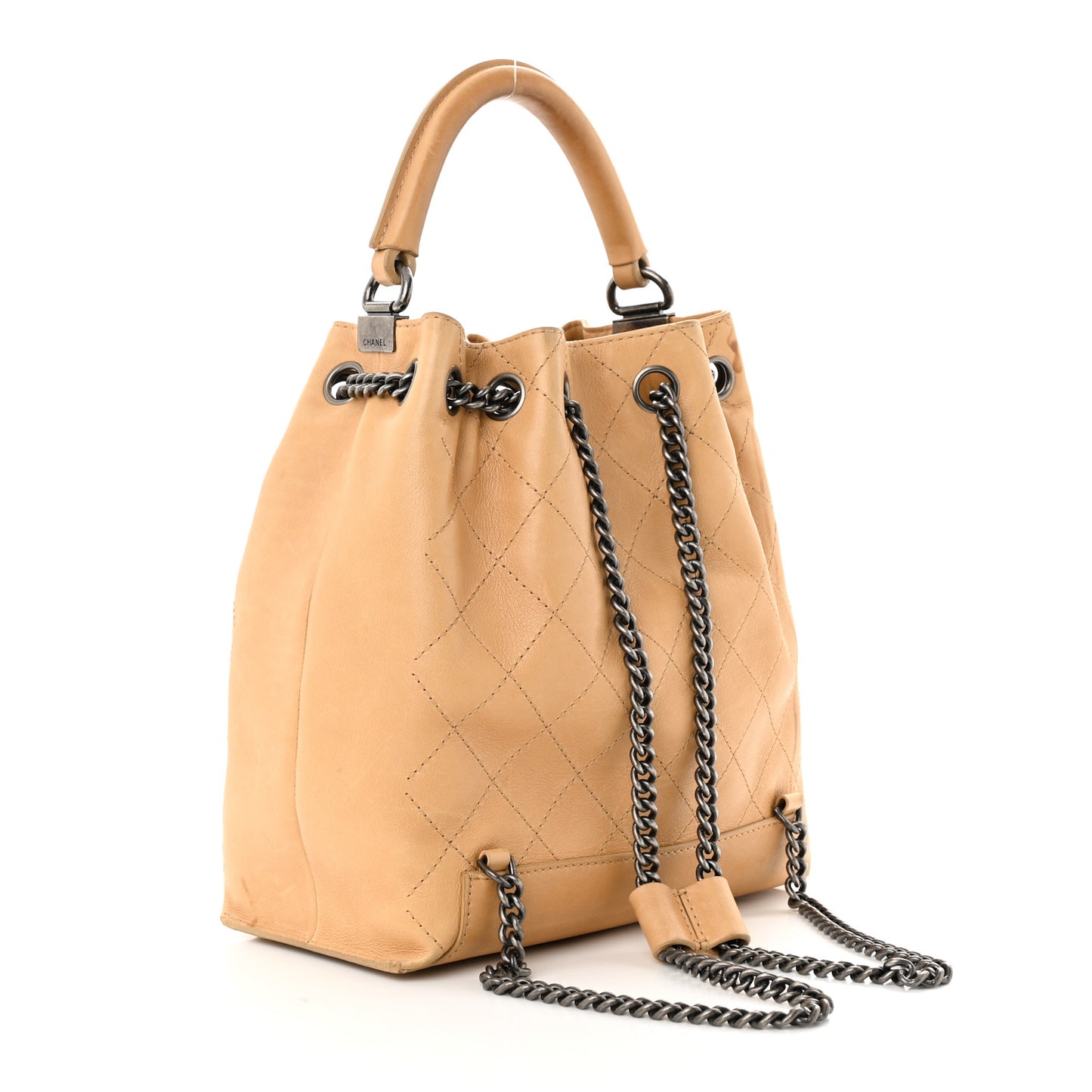 Calfskin Stitched Medium Urban Luxury Drawstring Backpack Beige