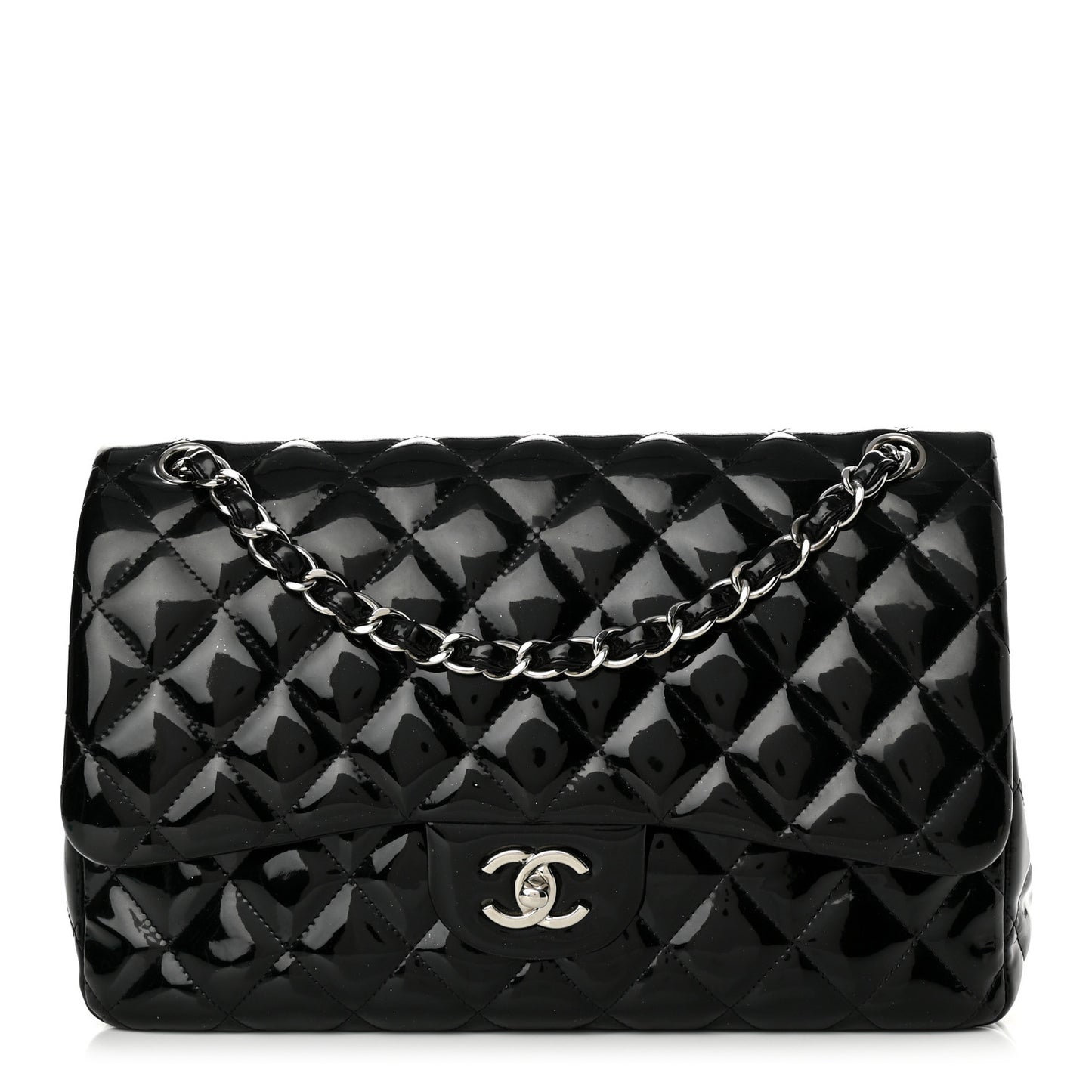 Patent Quilted Jumbo Double Flap Black