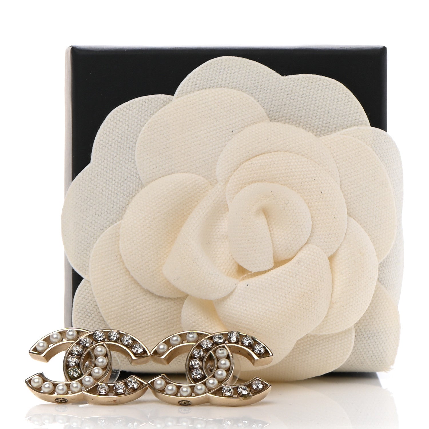 Chanel Crystal Pearl CC Earrings Gold 8 of 8