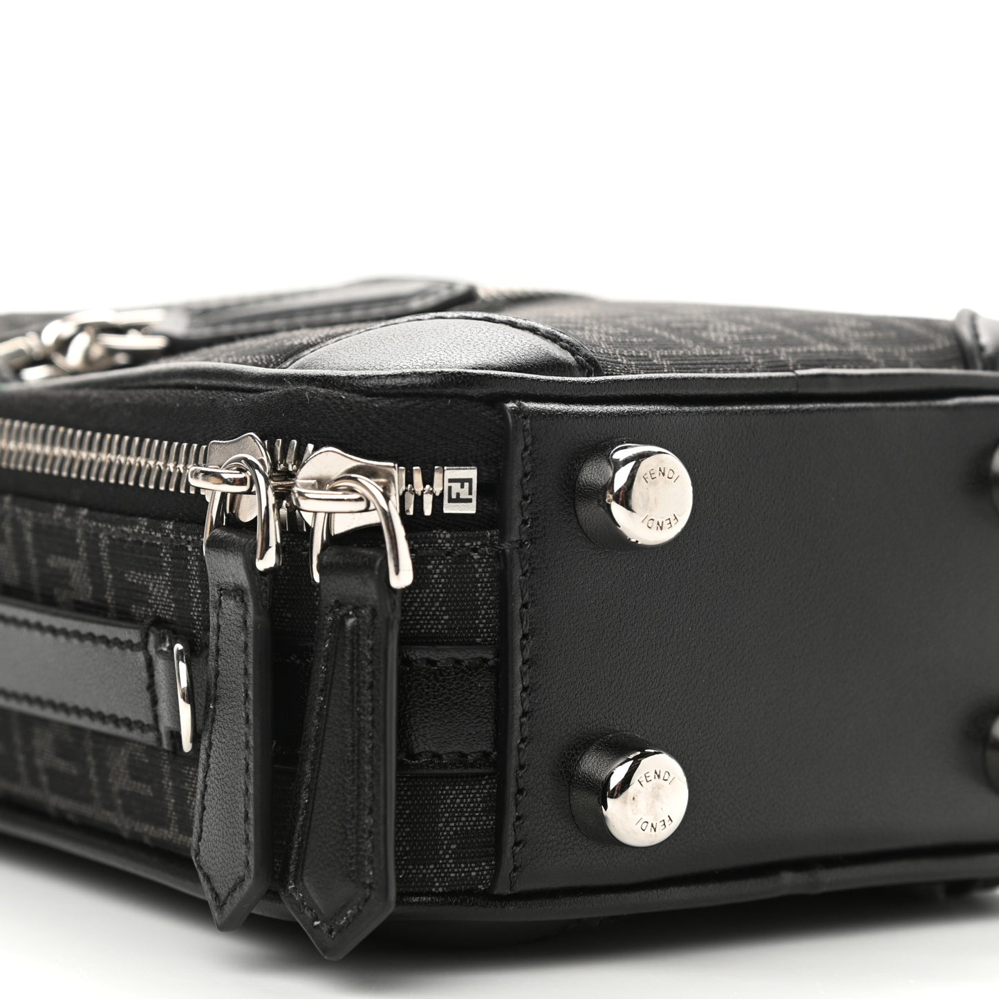 Recycled Fabric Jacquard Vitello Astro Micro FF Mini Trolley Bag Asfalto Black