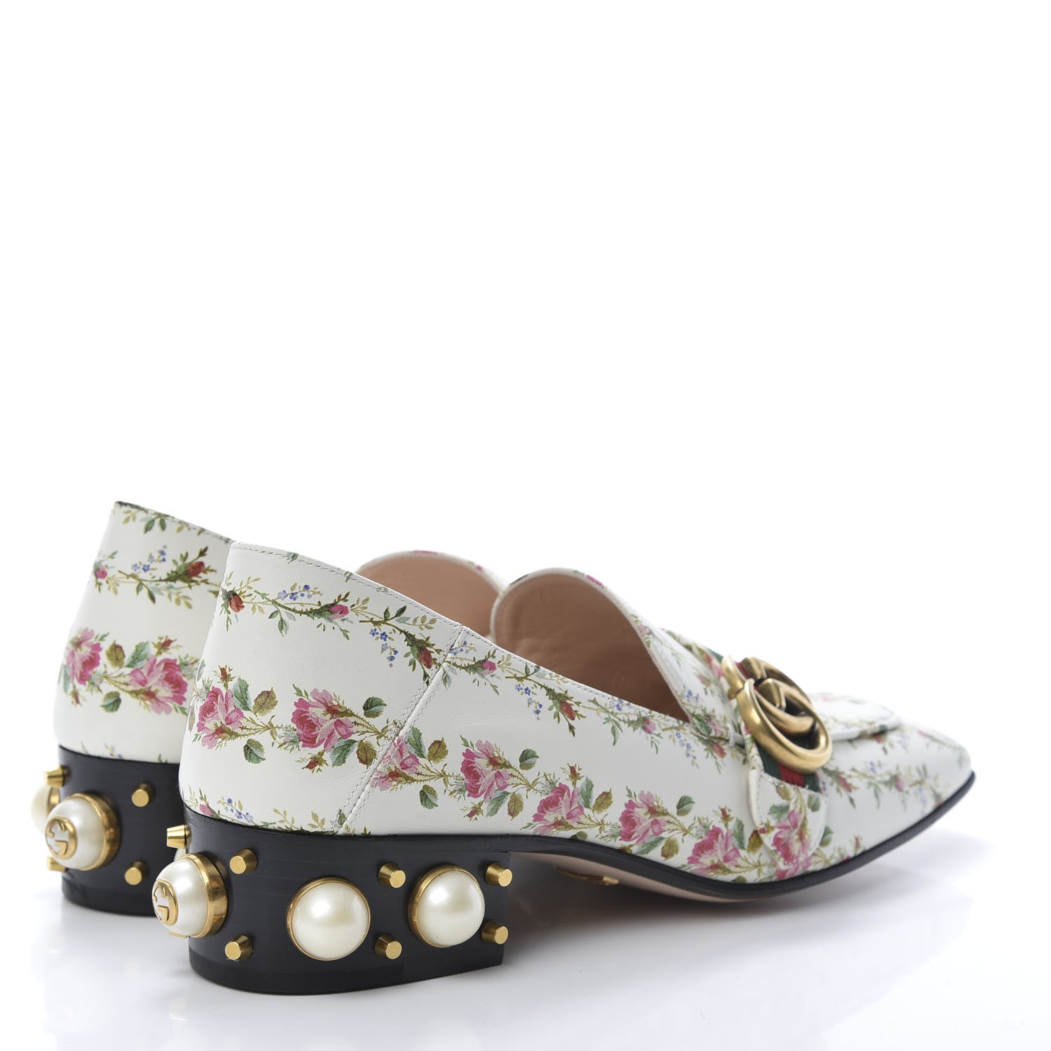 Gucci Calfskin Web Pearl Embellished Peyton Loafer 38.5 White 4 of 11