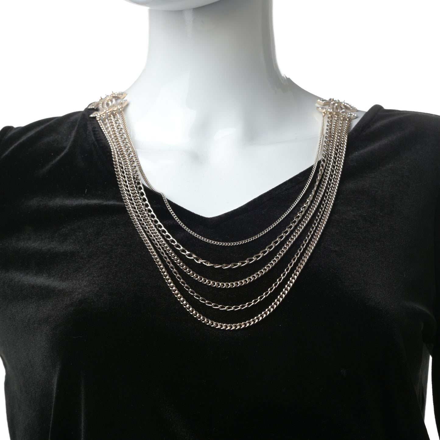 Multi Strand Chain Baguette Crystal CC Necklace Gold