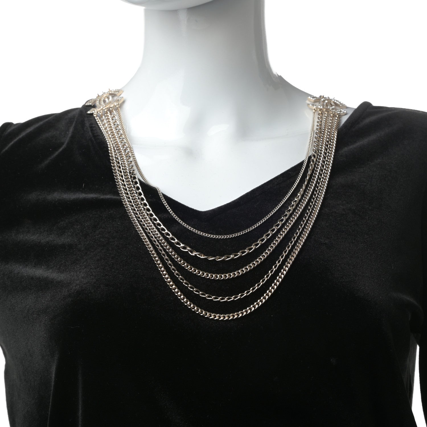 Chanel Multi Strand Chain Baguette Crystal CC Necklace Gold 2 of 5