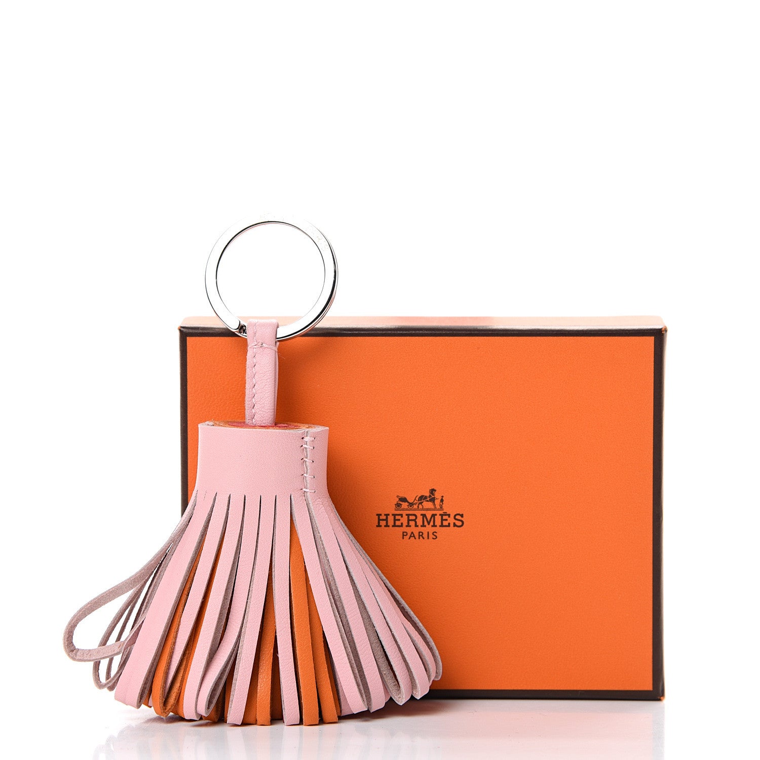 Hermes Lambskin Tri-Color Carmen Tassel Key Holder Rose Sakura Orange Bougainvillea 5 of 5