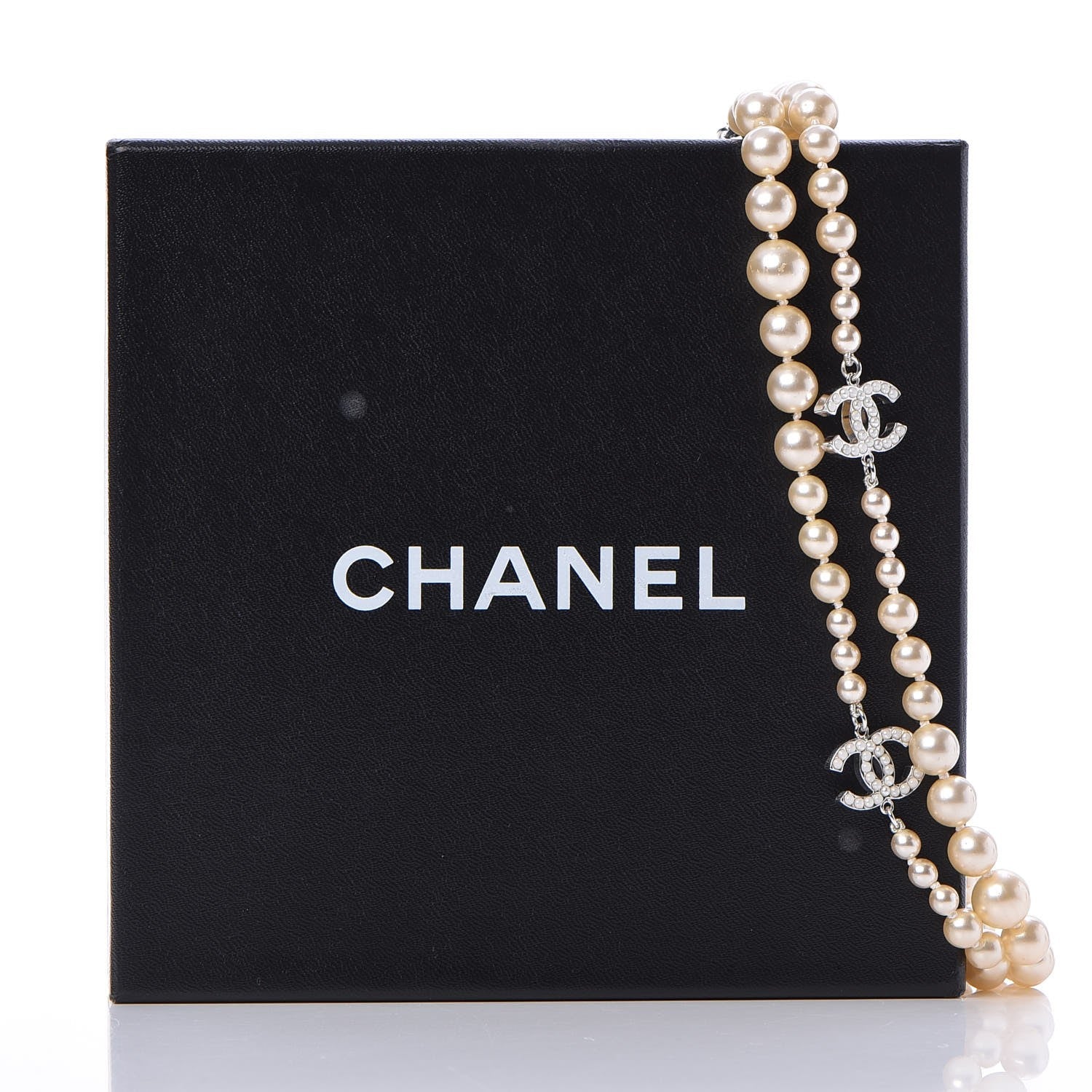 Chanel Pearl CC Long Necklace Silver 5 of 5