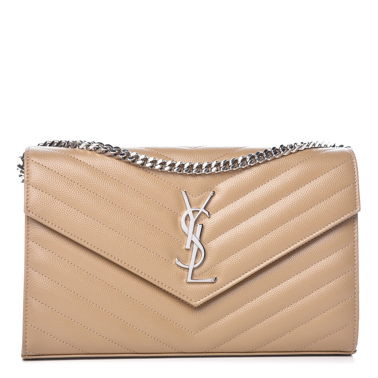 Grain De Poudre Matelasse Chevron Monogram Chain Wallet Deep Beige