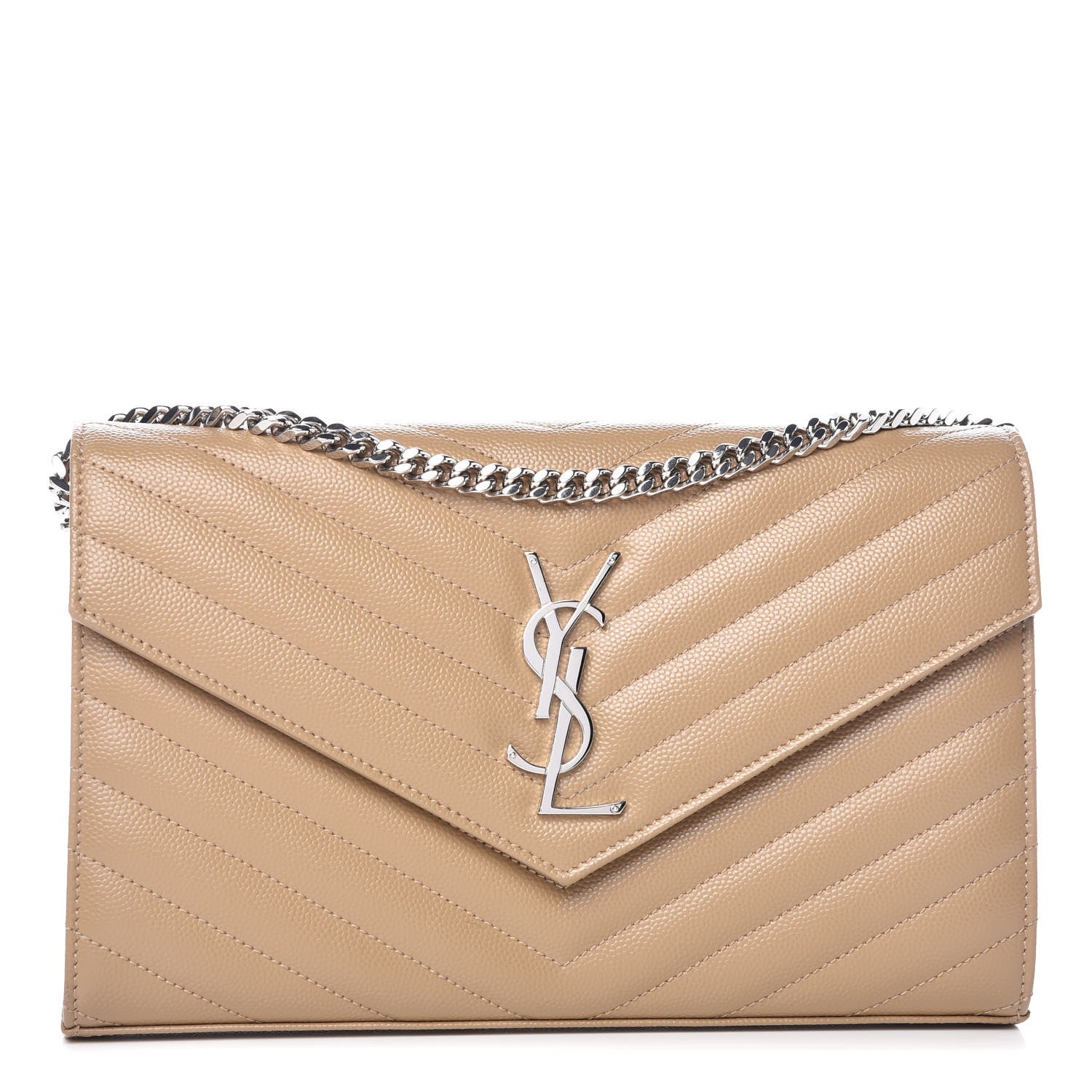Saint Laurent Grain De Poudre Matelasse Chevron Monogram Chain Wallet Deep Beige 1 of 7