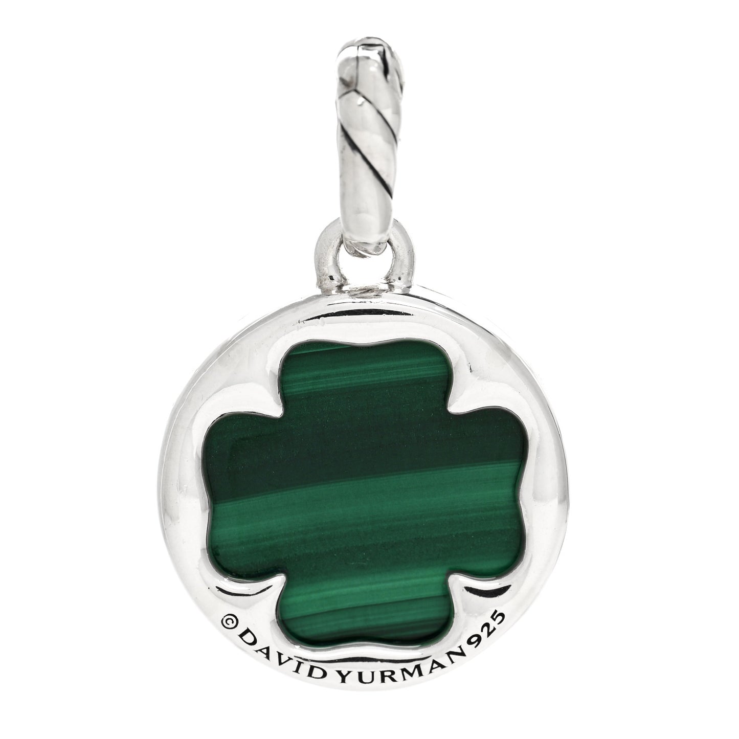 Sterling Silver Diamond Malachite Elements Clover Disc Pendant