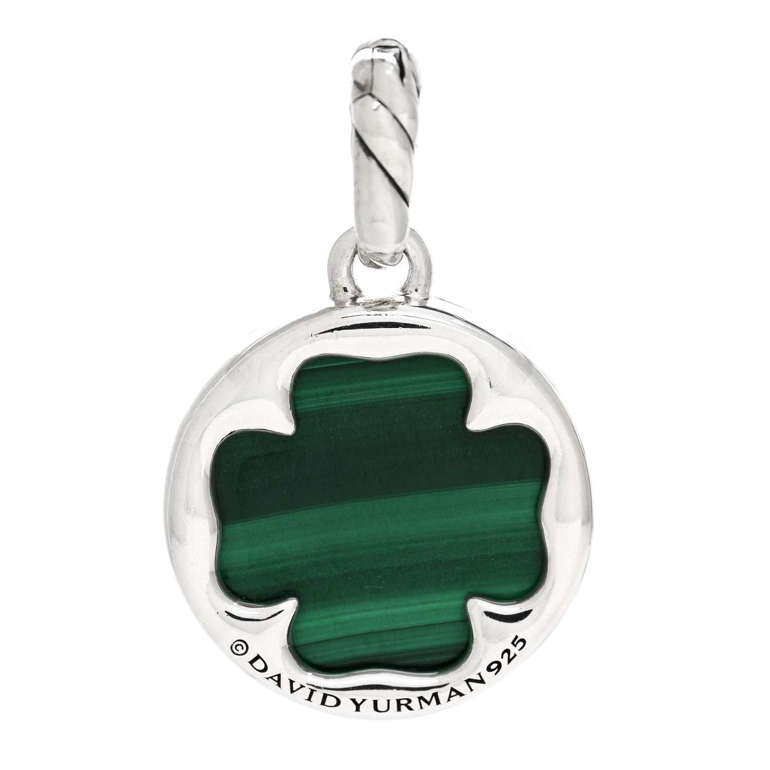 David Yurman Sterling Silver Diamond Malachite Elements Clover Disc Pendant 3 of 5